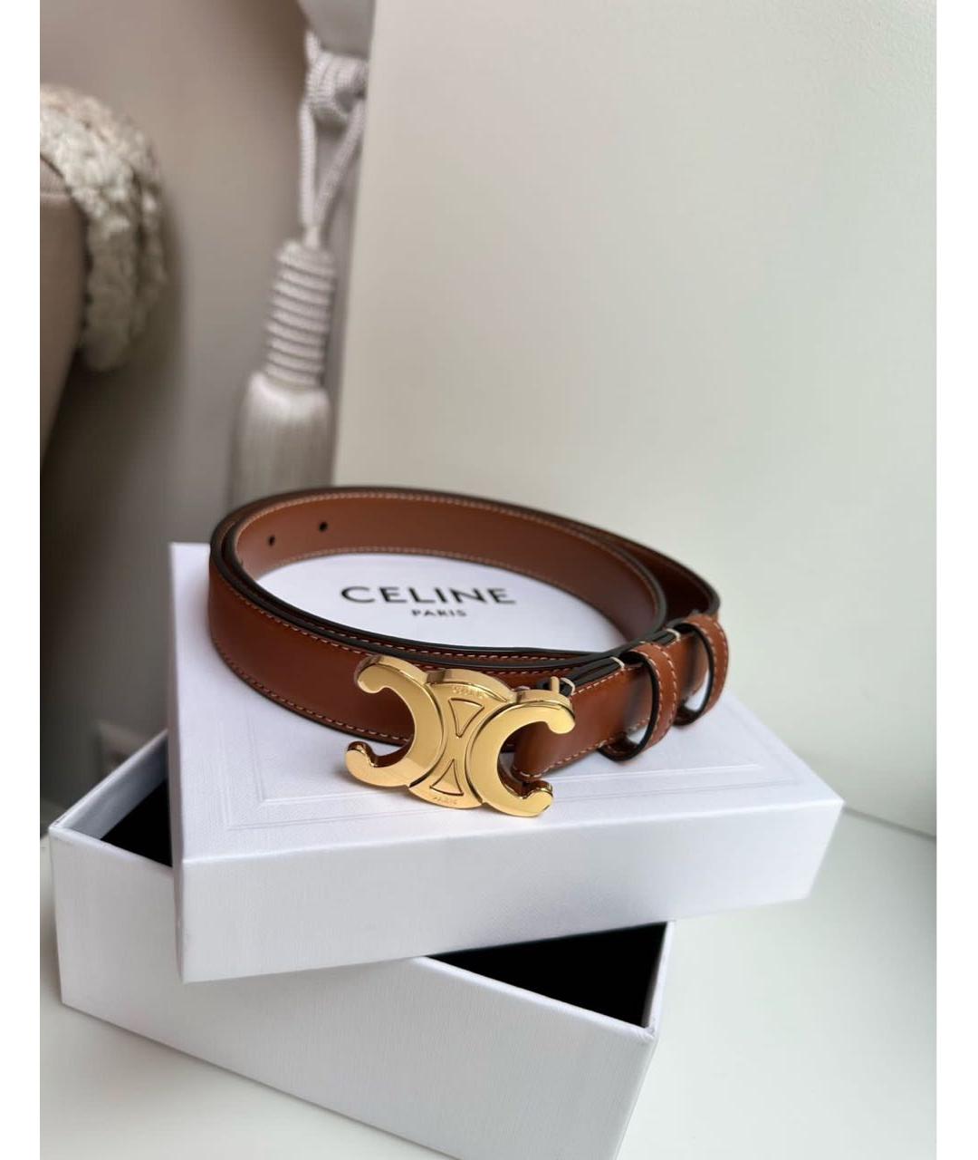 CELINE Коричневый кожаный ремень, фото 6