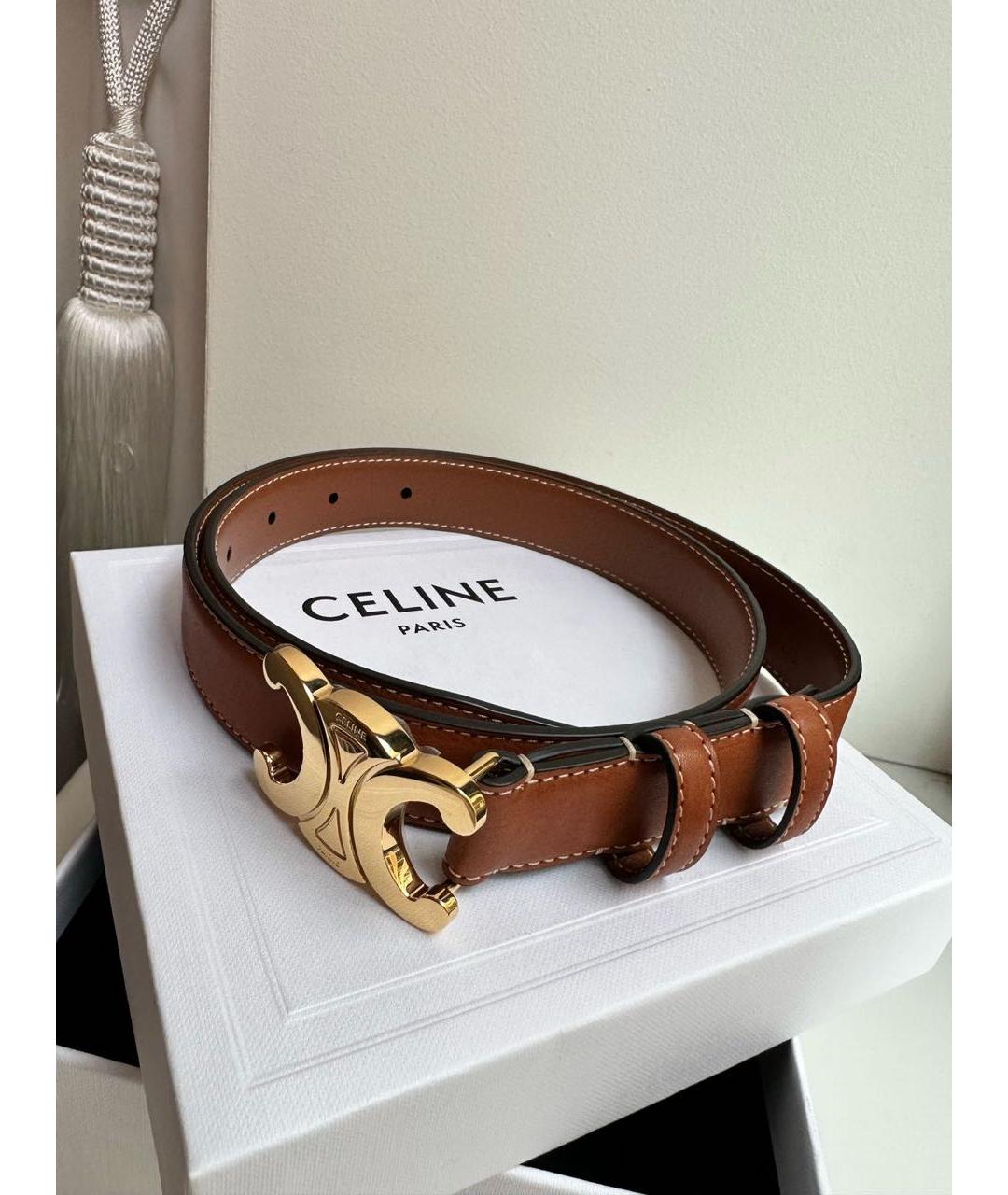 CELINE Коричневый кожаный ремень, фото 5