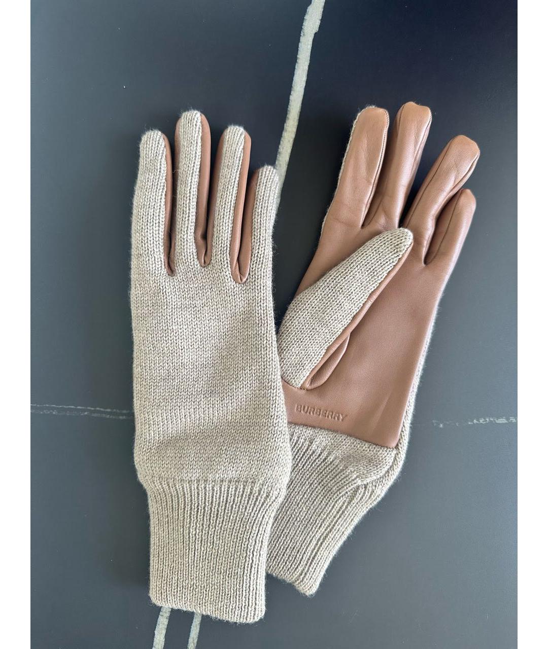 BURBERRY Коричневые кожаные перчатки, фото 3