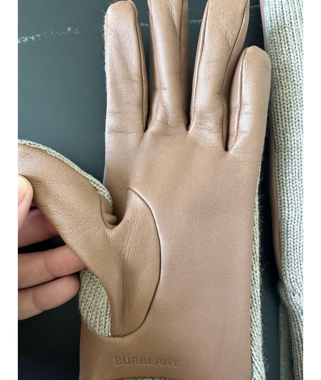 BURBERRY Коричневые кожаные перчатки, фото 5