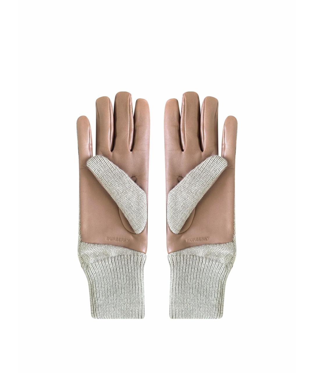BURBERRY Коричневые кожаные перчатки, фото 1