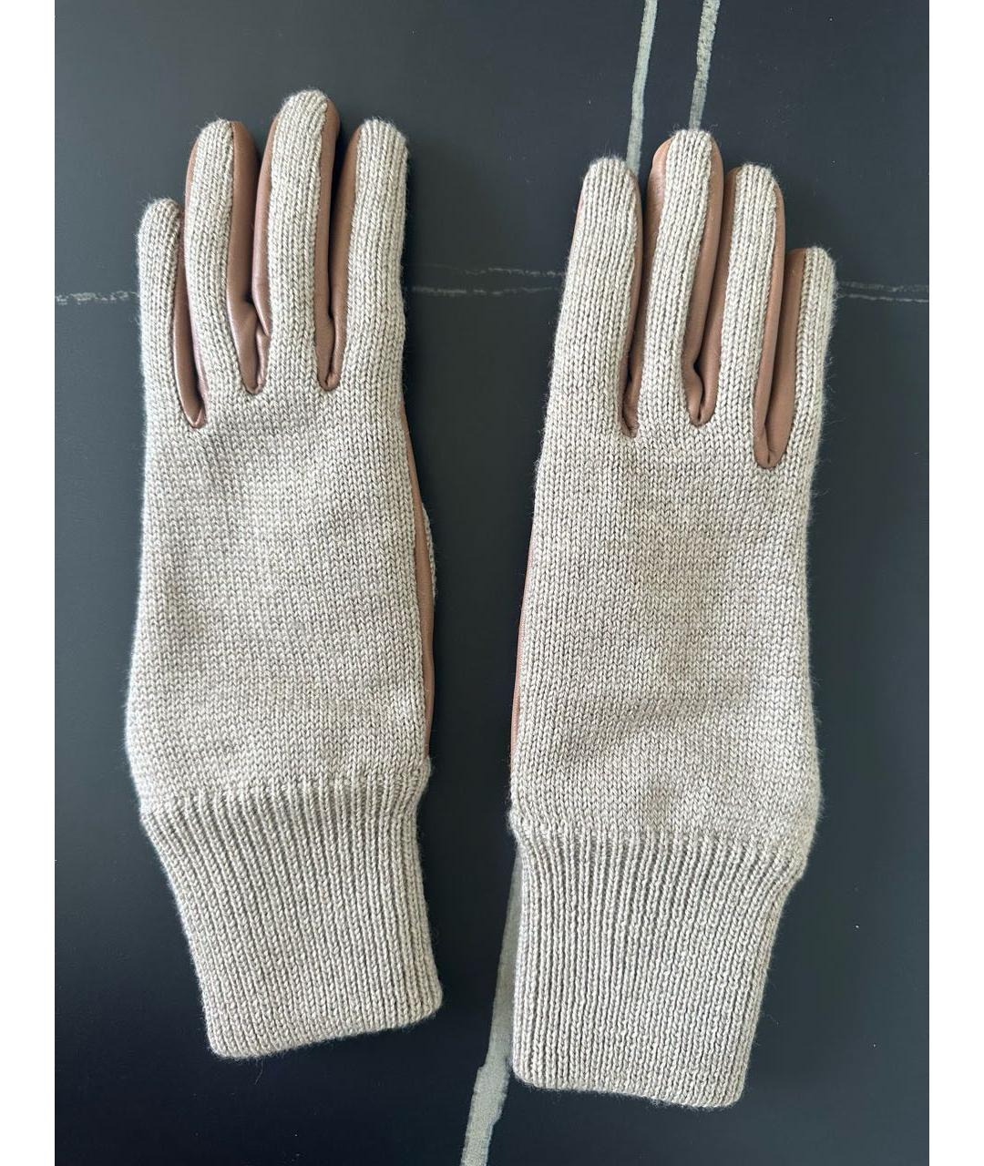BURBERRY Коричневые кожаные перчатки, фото 2