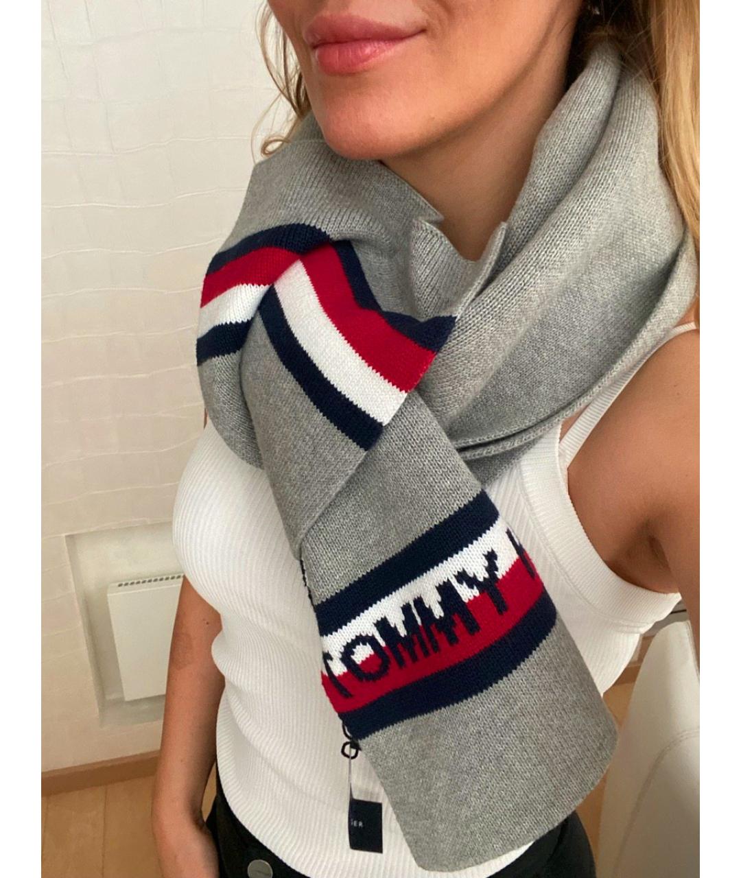 TOMMY HILFIGER Серый хлопковый шарф, фото 2