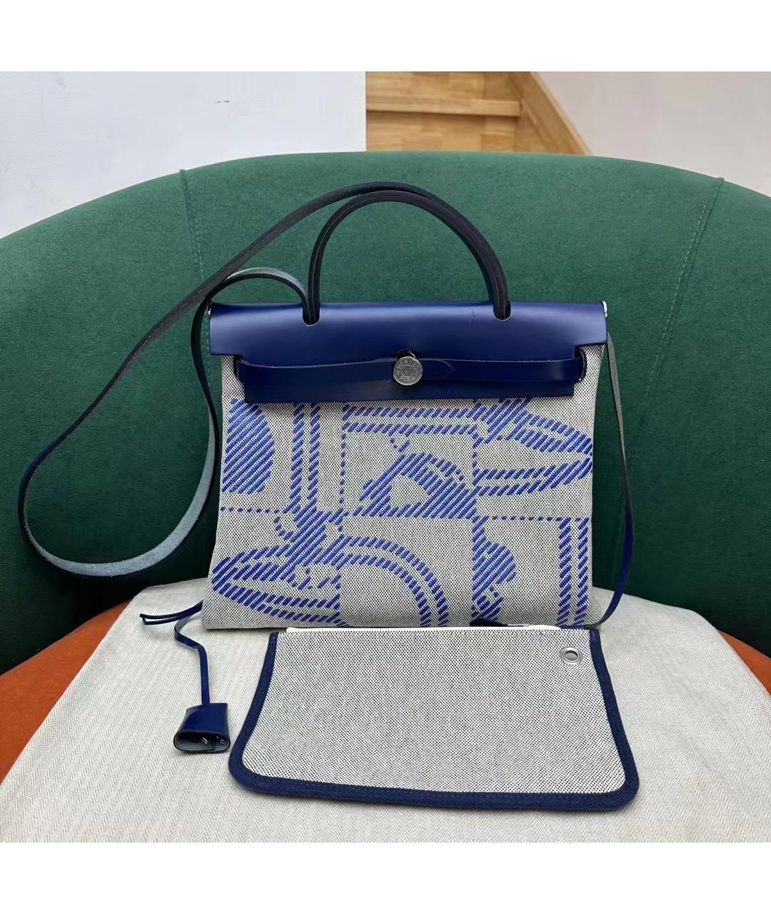 HERMES Синяя льняная сумка через плечо, фото 10