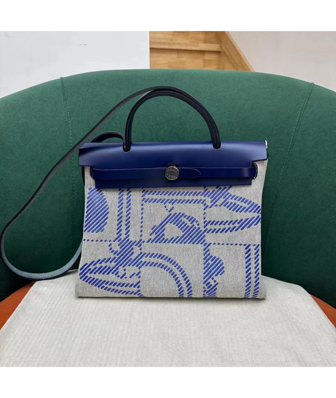 HERMES Синяя льняная сумка через плечо, фото 2