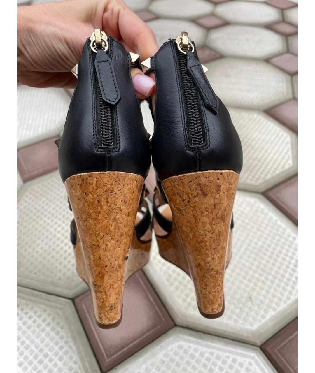 VALENTINO Черные кожаные босоножки, фото 3