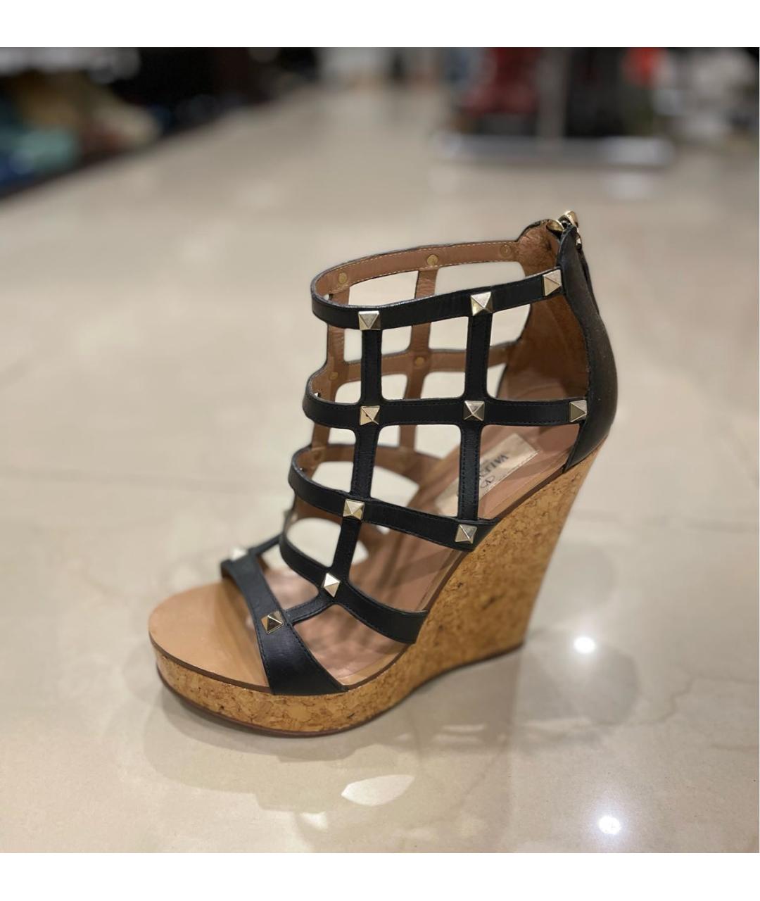 VALENTINO Черные кожаные босоножки, фото 8