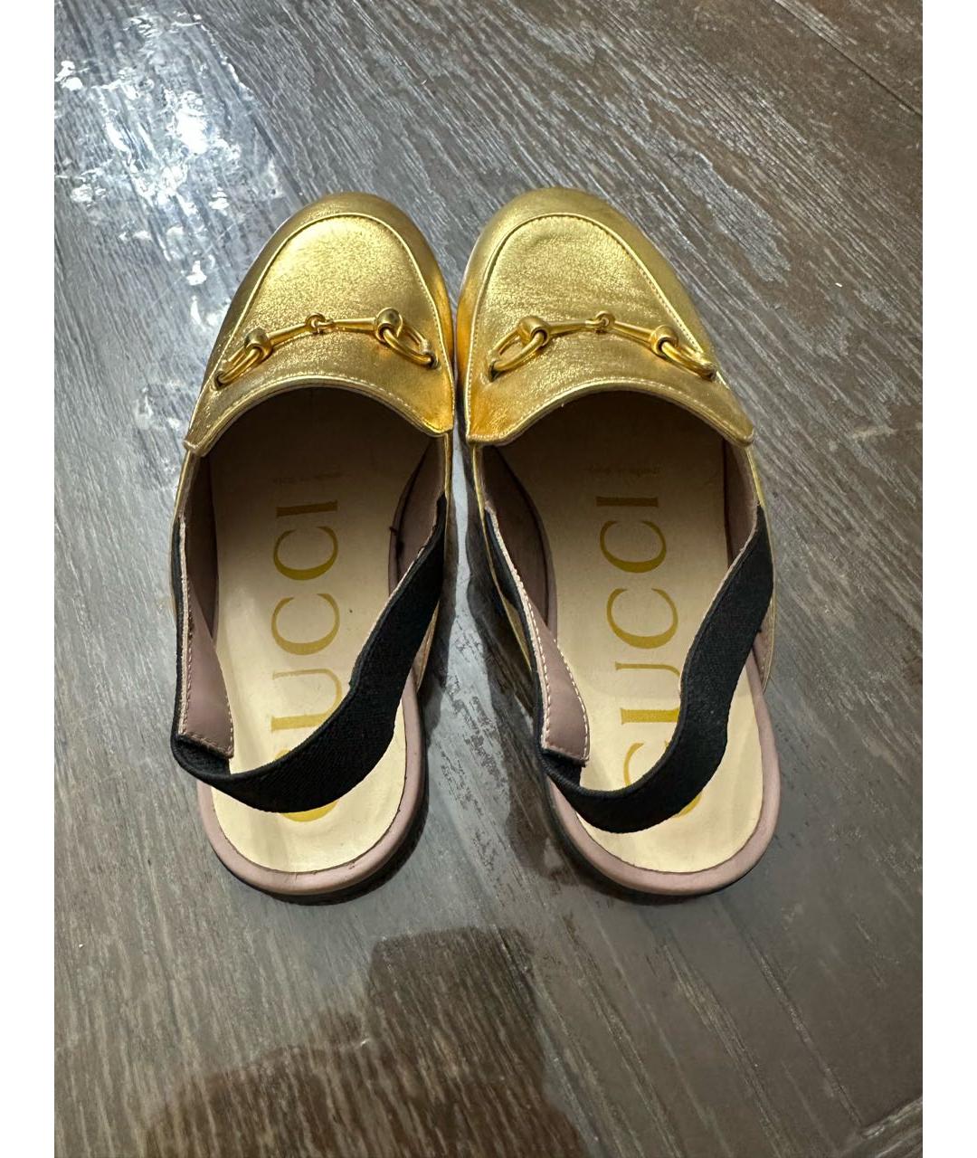 GUCCI KIDS Золотые кожаные лоферы и мокасины, фото 4