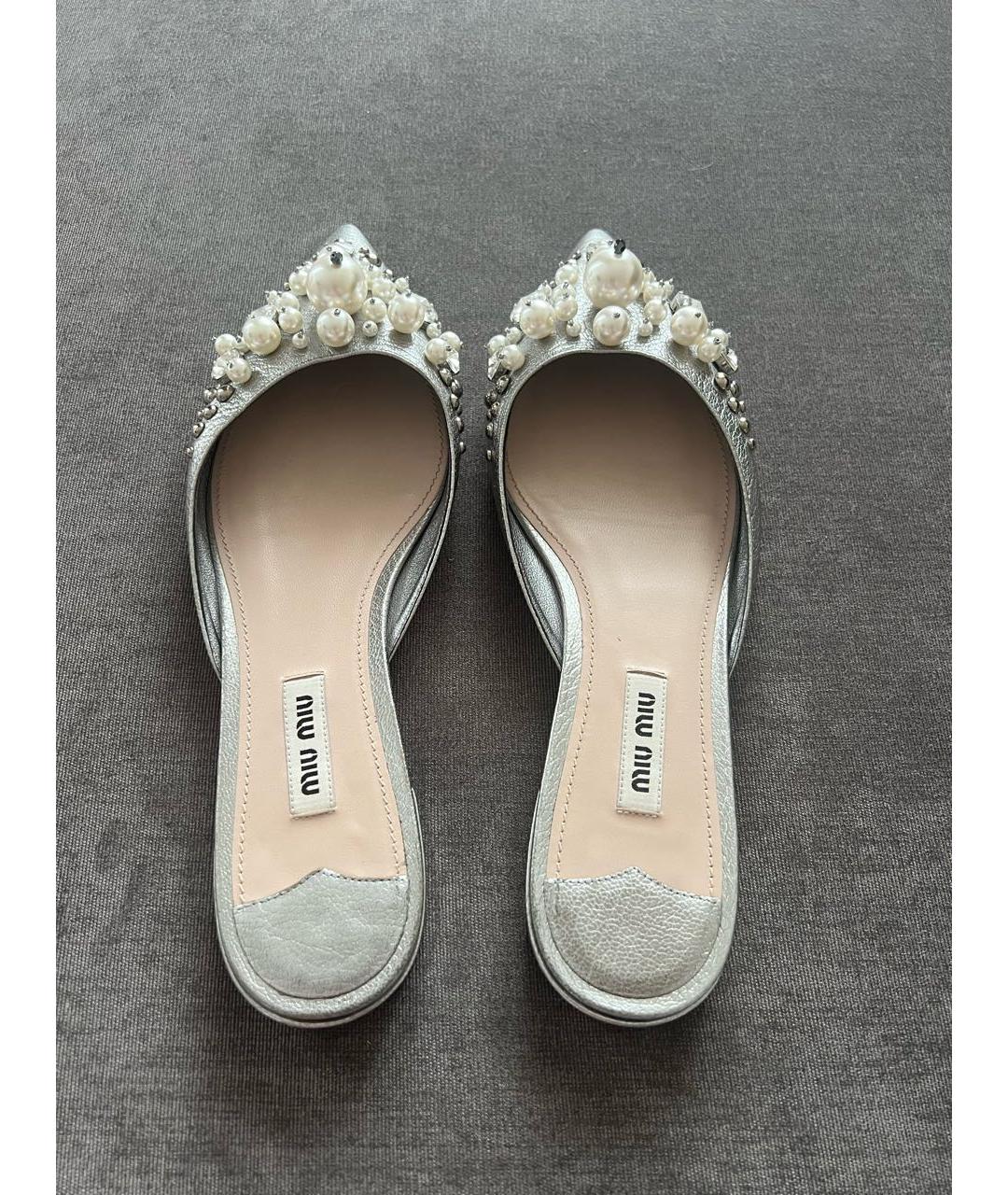 MIU MIU Серебряные кожаные мюли, фото 4