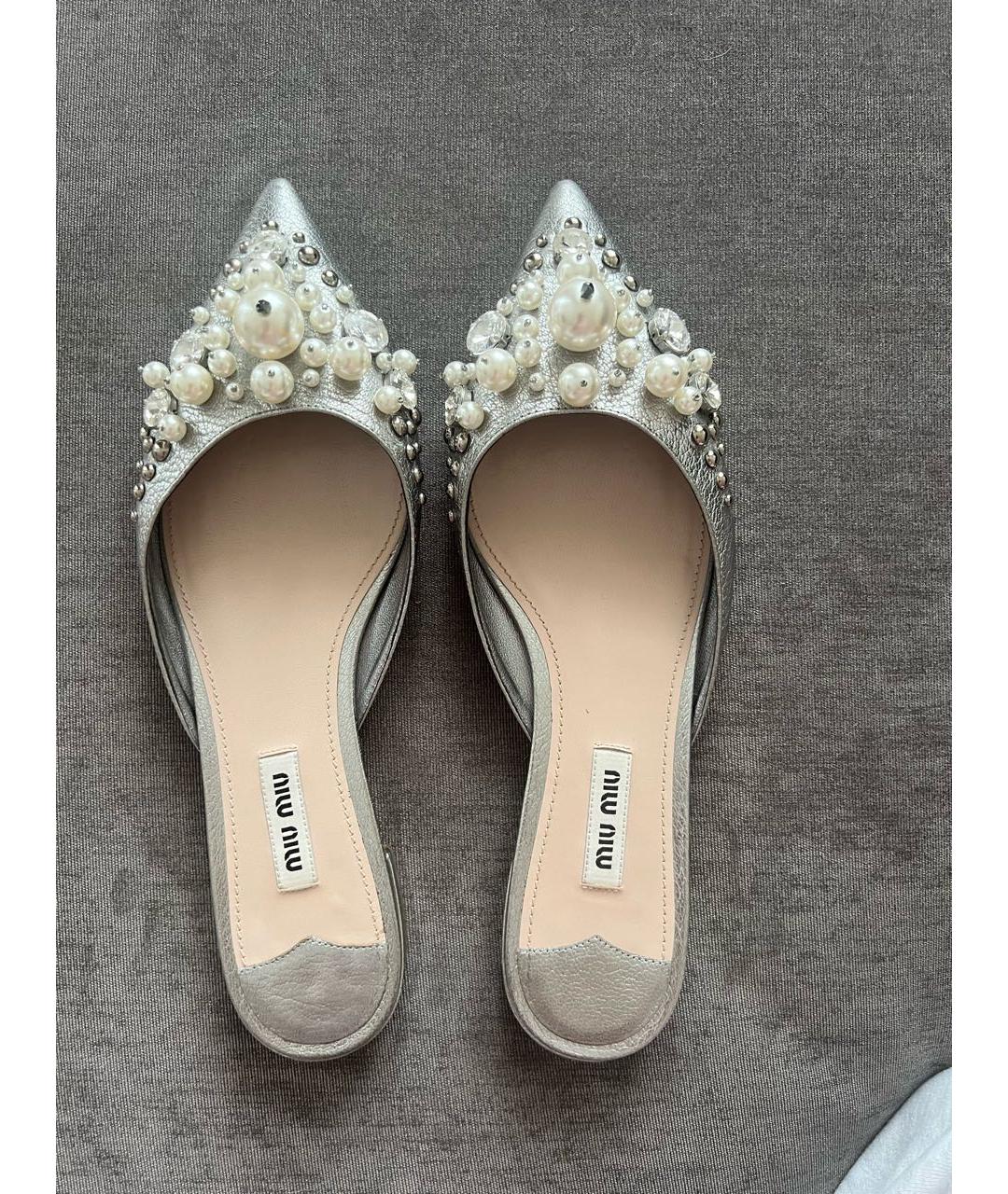 MIU MIU Серебряные кожаные мюли, фото 3