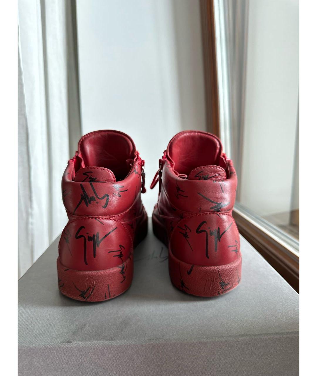 GIUSEPPE ZANOTTI DESIGN Красные кожаные высокие кроссовки / кеды, фото 4