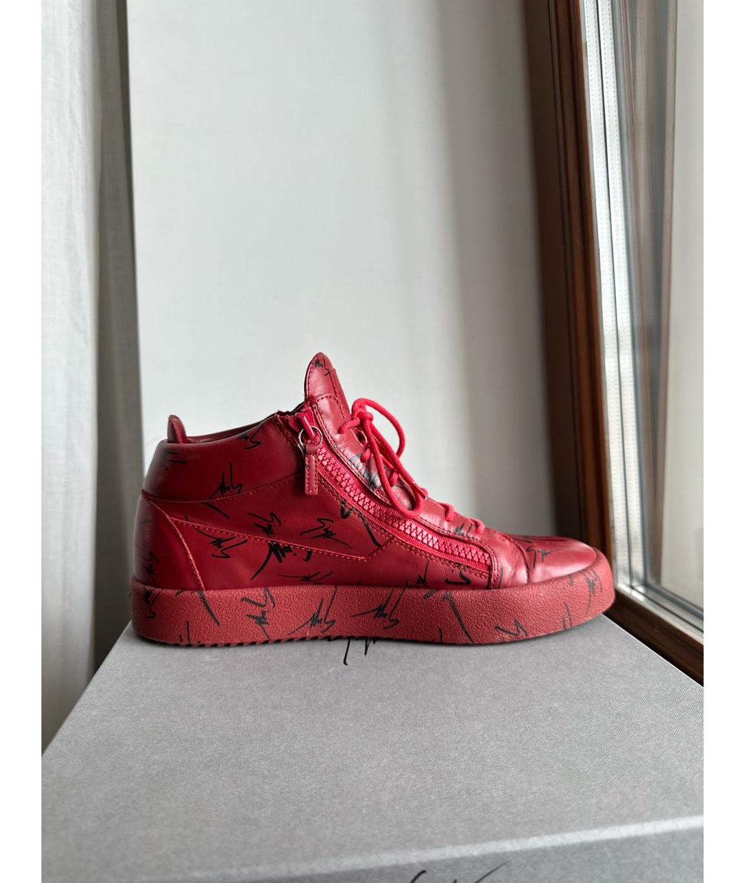 GIUSEPPE ZANOTTI DESIGN Красные кожаные высокие кроссовки / кеды, фото 8