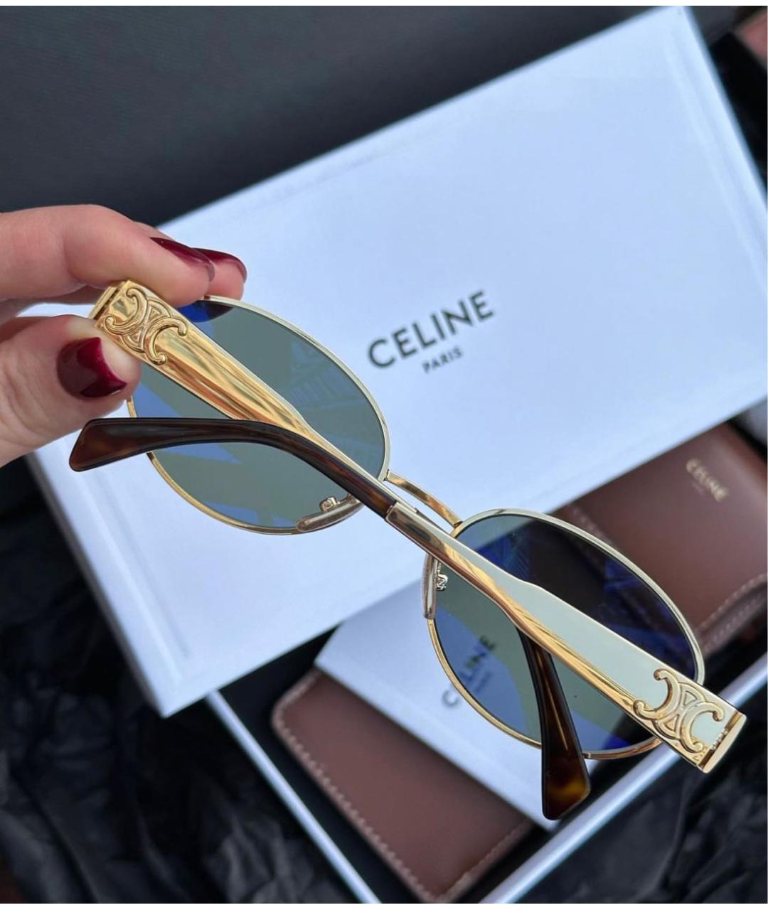 CELINE Золотые металлические солнцезащитные очки, фото 2