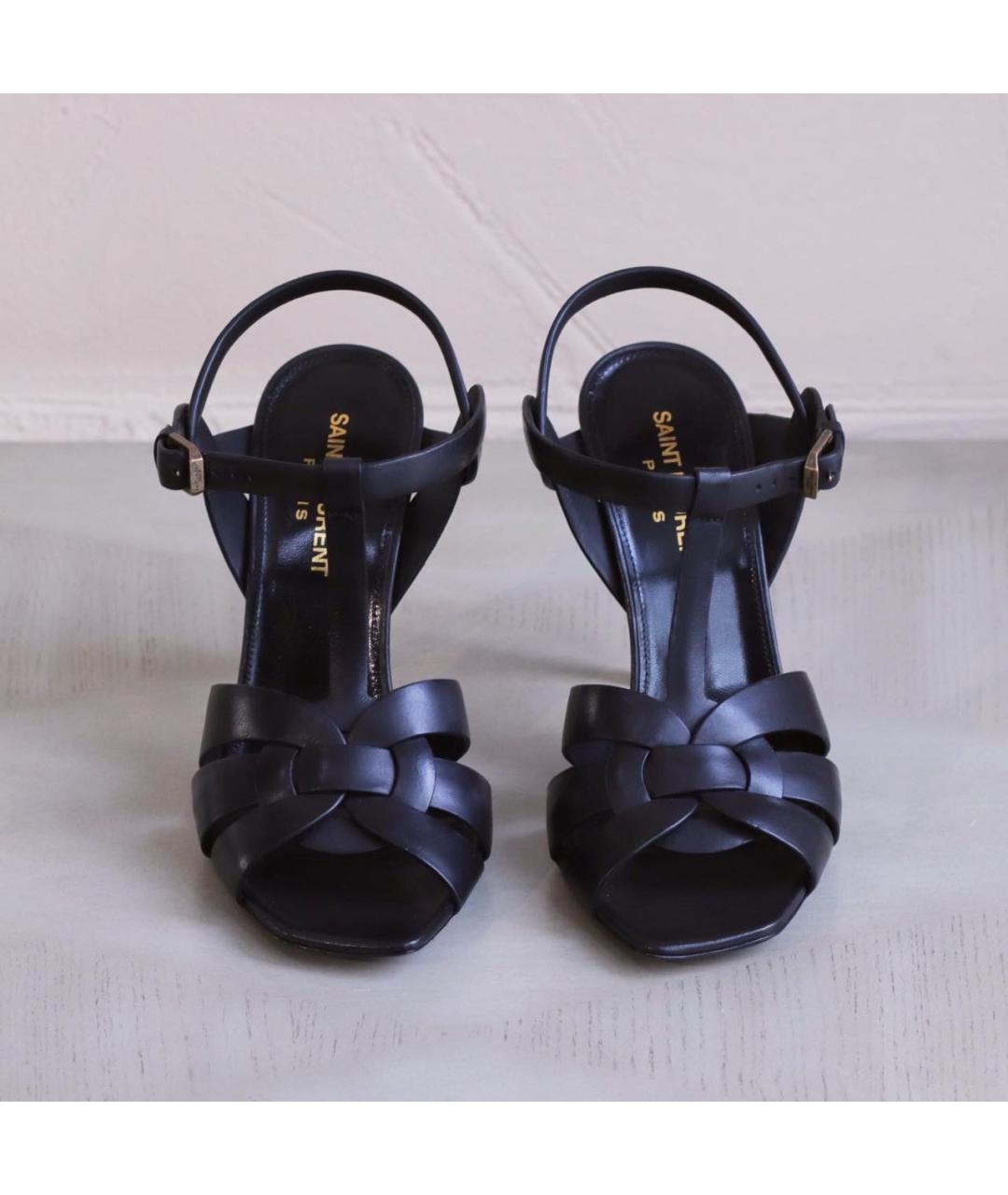 SAINT LAURENT Черные кожаные босоножки, фото 2