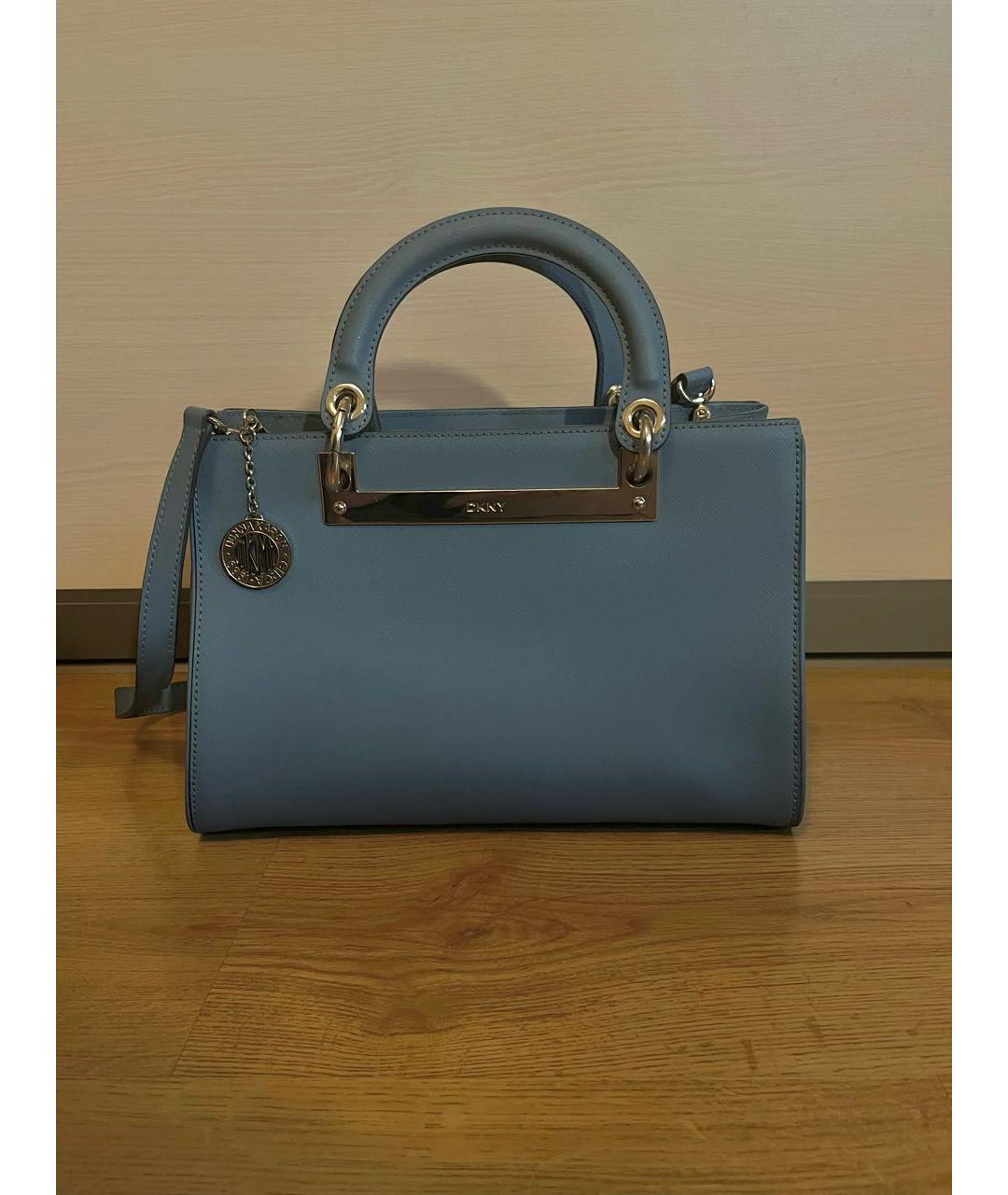 DKNY Голубая кожаная сумка тоут, фото 9