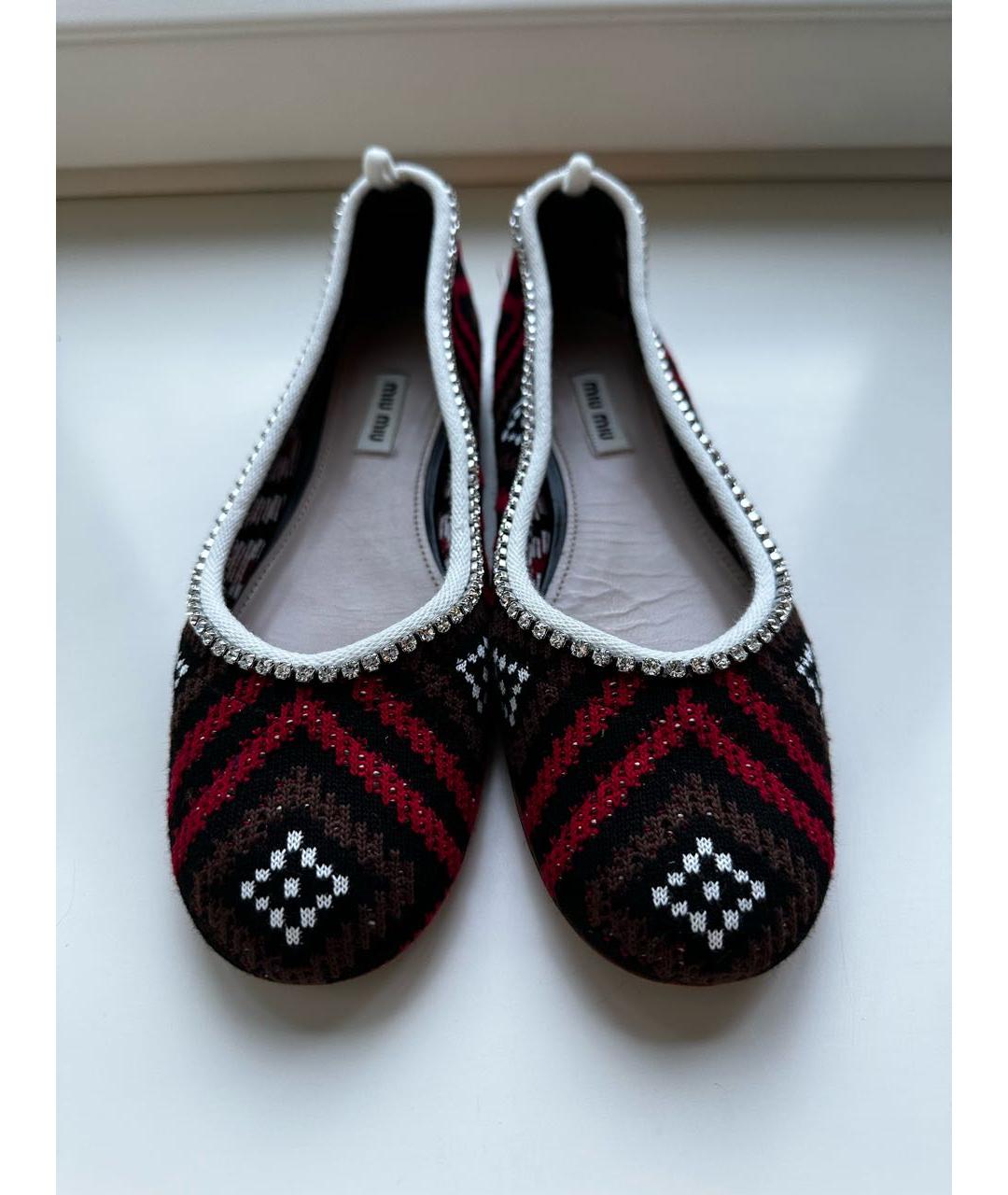 MIU MIU Бордовые текстильные балетки, фото 2