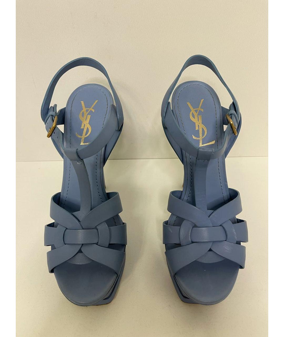 SAINT LAURENT Голубые кожаные босоножки, фото 2