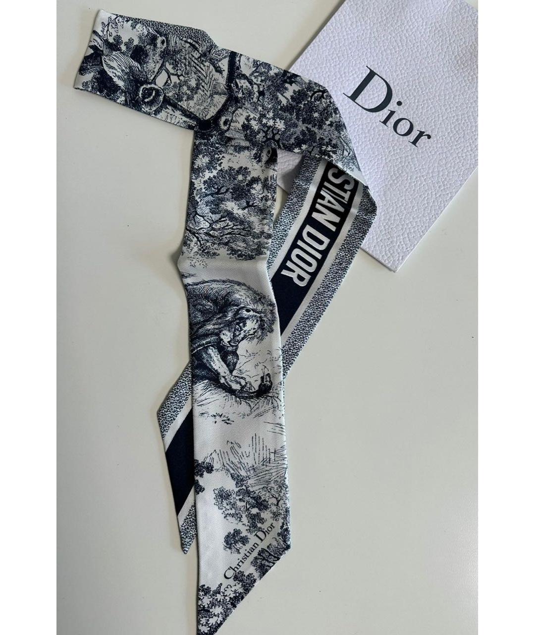 CHRISTIAN DIOR Белый шелковый шарф, фото 6