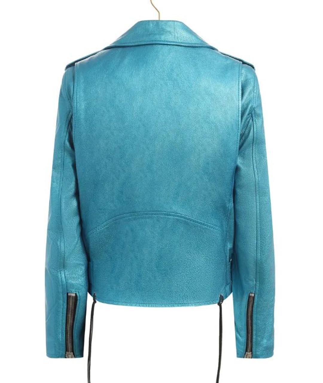 SAINT LAURENT Бирюзовая кожаная куртка, фото 2