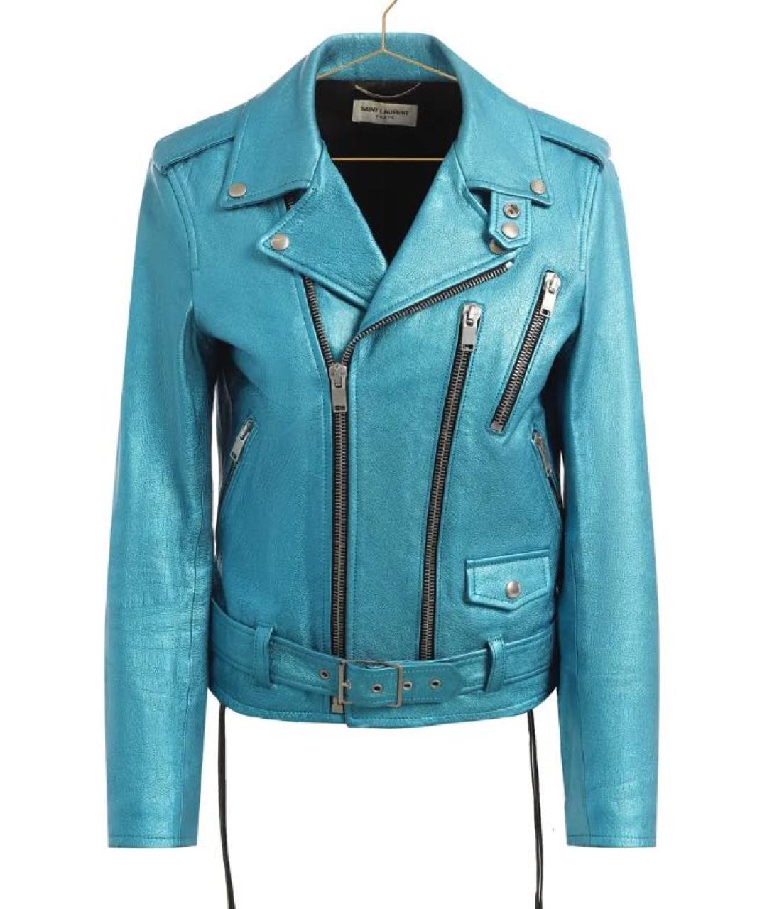 SAINT LAURENT Бирюзовая кожаная куртка, фото 6