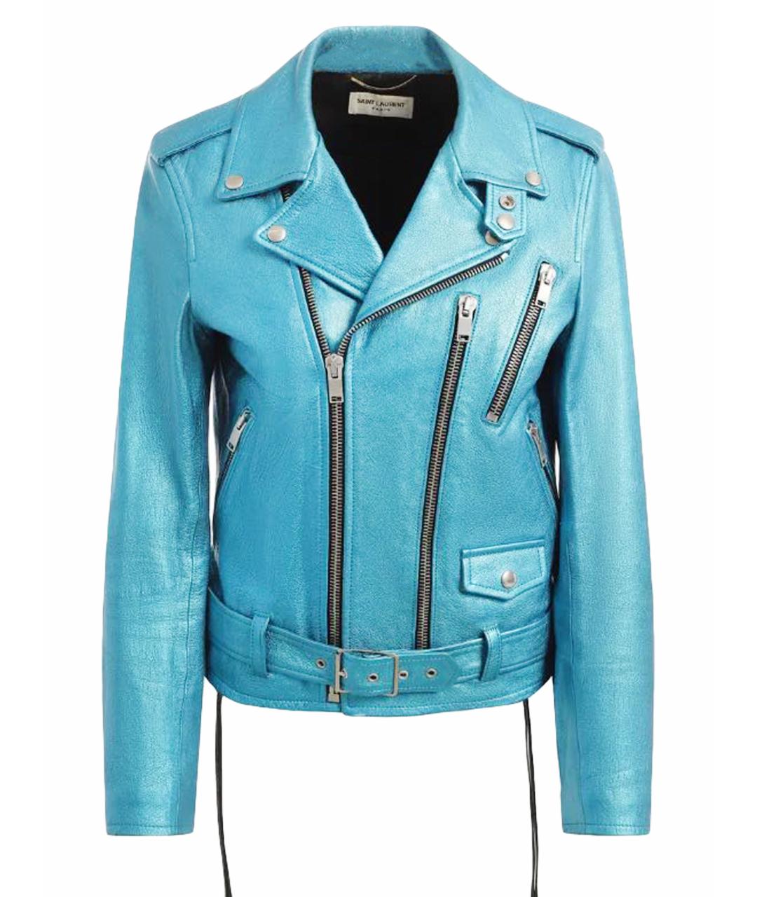SAINT LAURENT Бирюзовая кожаная куртка, фото 1