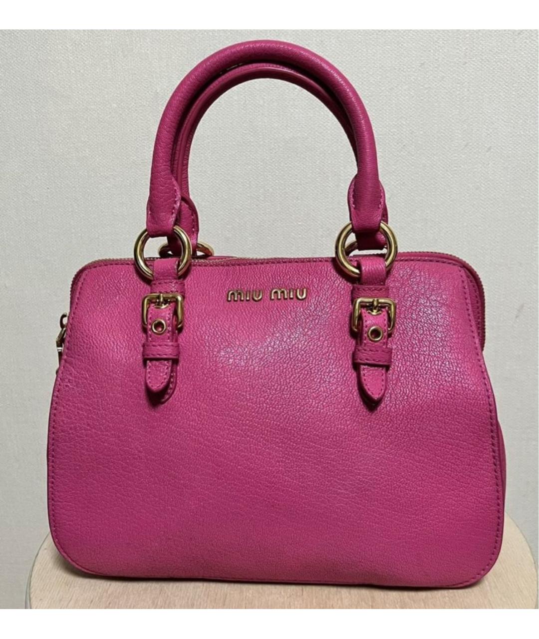 MIU MIU Розовая кожаная сумка с короткими ручками, фото 9