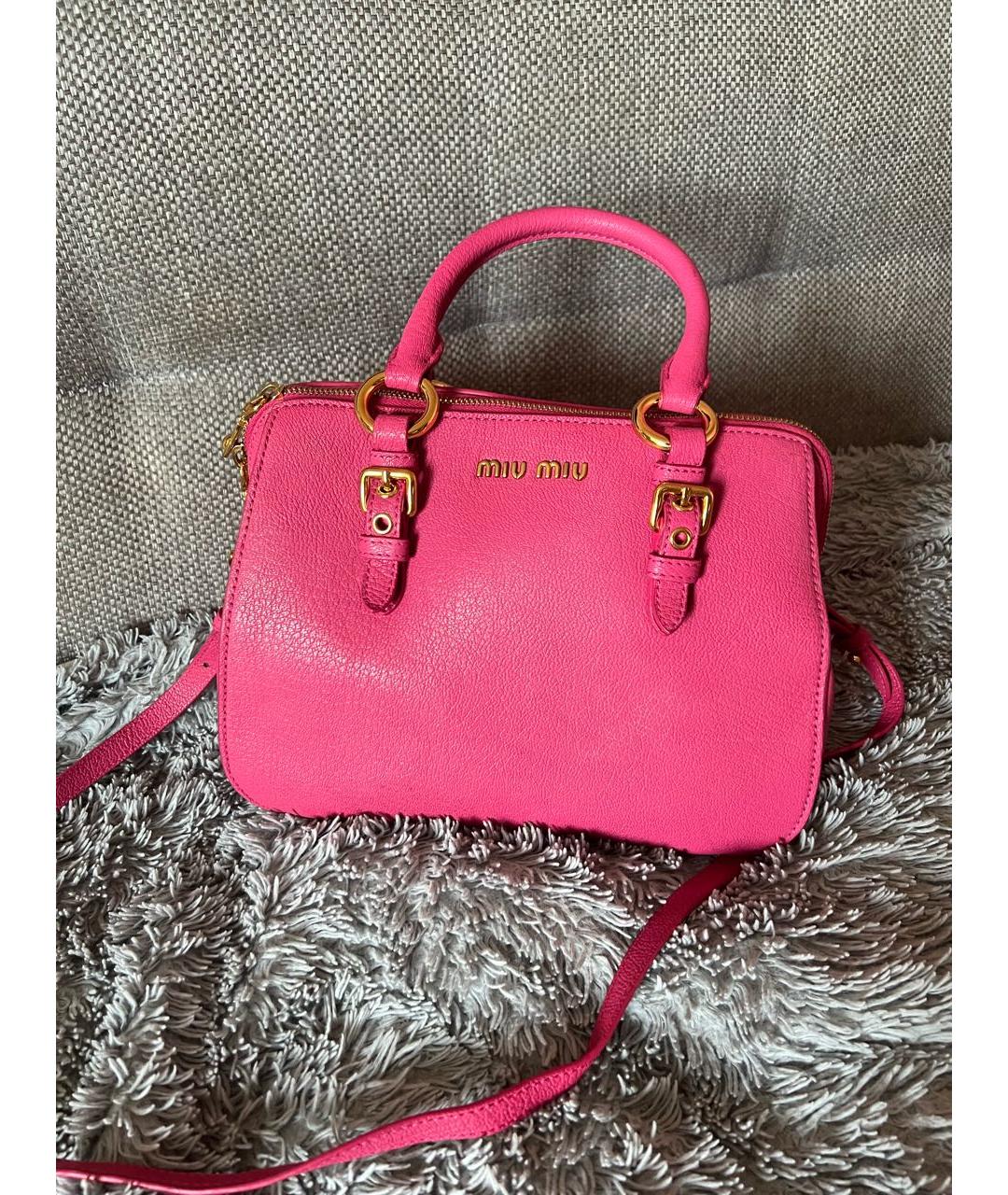 MIU MIU Розовая кожаная сумка с короткими ручками, фото 6