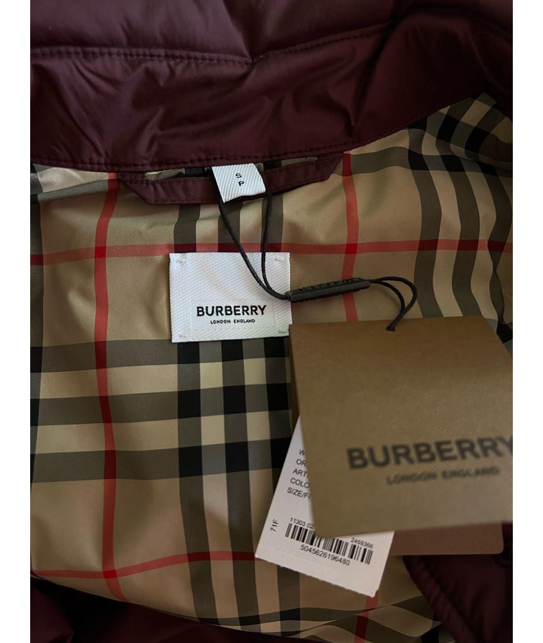 BURBERRY Бордовый полиамидовый пуховик, фото 3