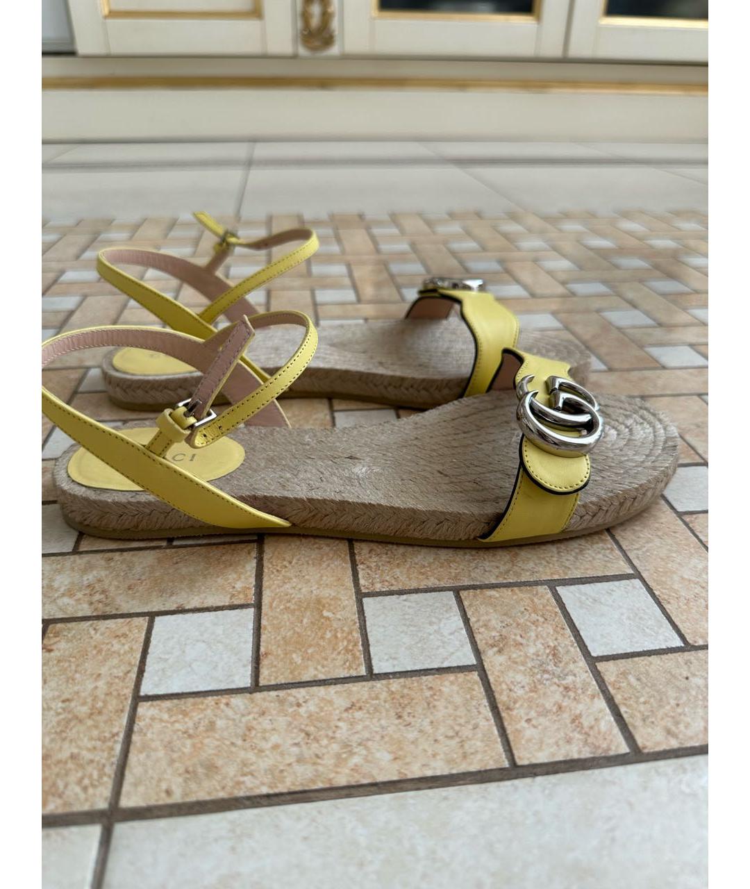 GUCCI Желтые кожаные сандалии, фото 7