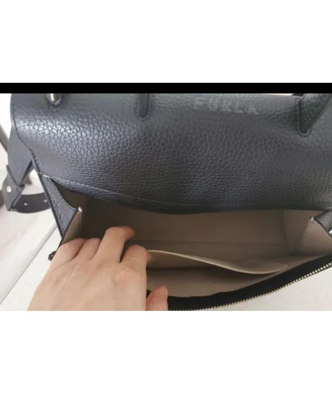 FURLA Черная кожаная сумка с короткими ручками, фото 5
