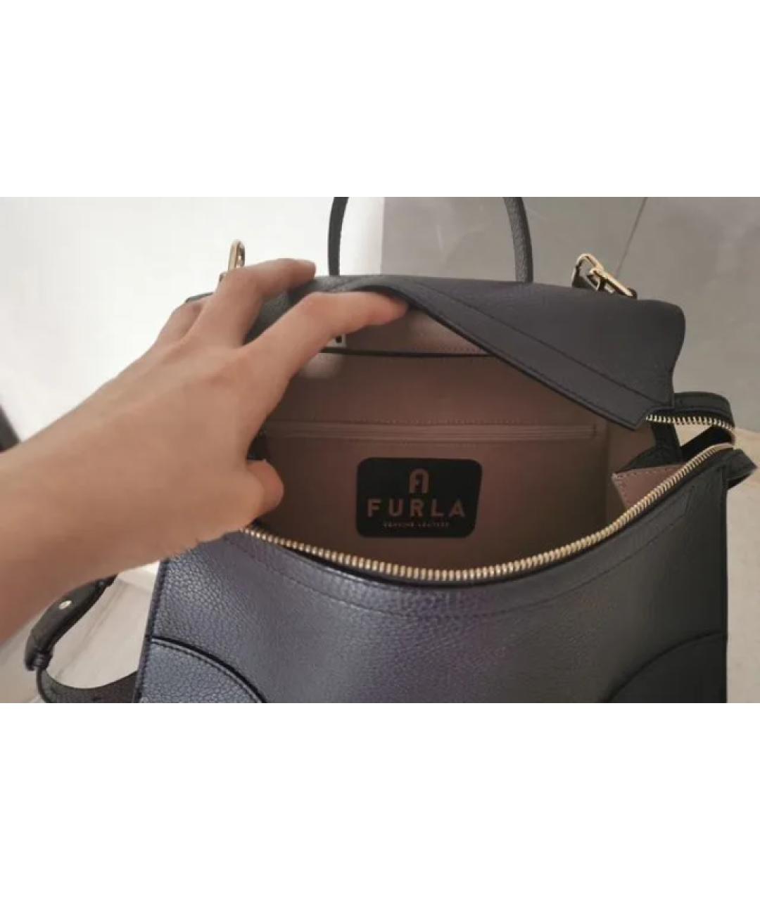 FURLA Черная кожаная сумка с короткими ручками, фото 4