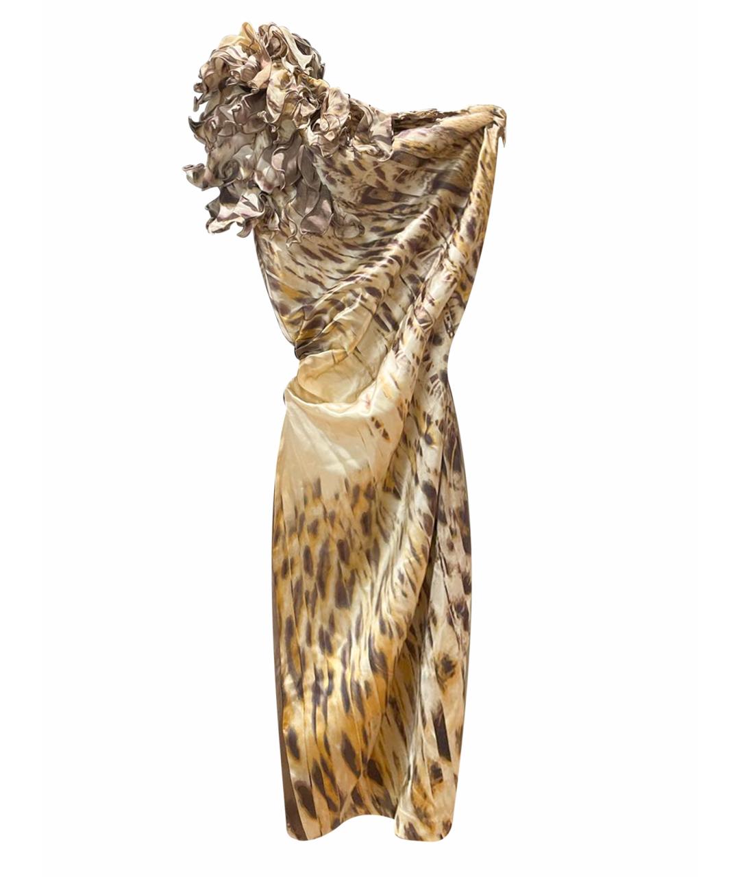 ROBERTO CAVALLI Золотое шелковое коктейльное платье, фото 1