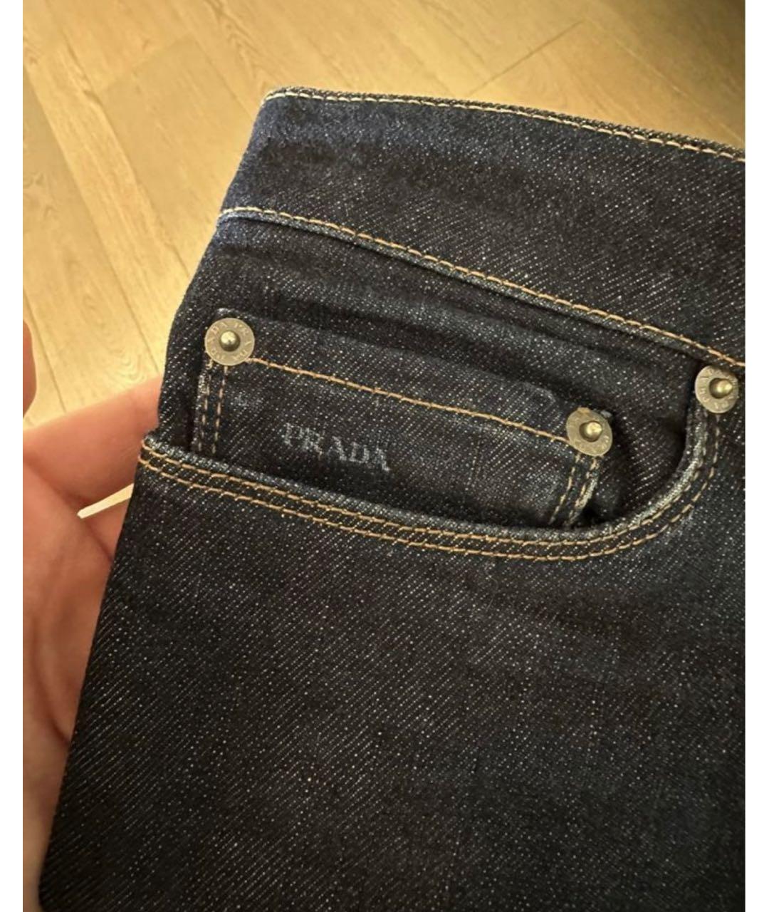 PRADA Темно-синие хлопковые прямые джинсы, фото 4