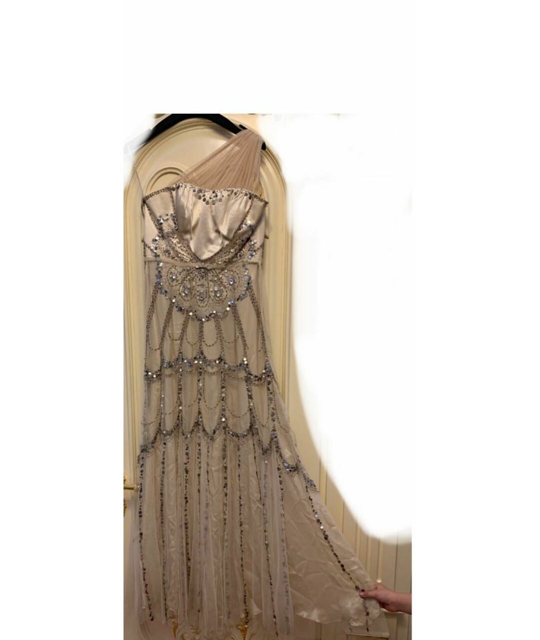 JENNY PACKHAM Бежевое сетчатое вечернее платье, фото 5