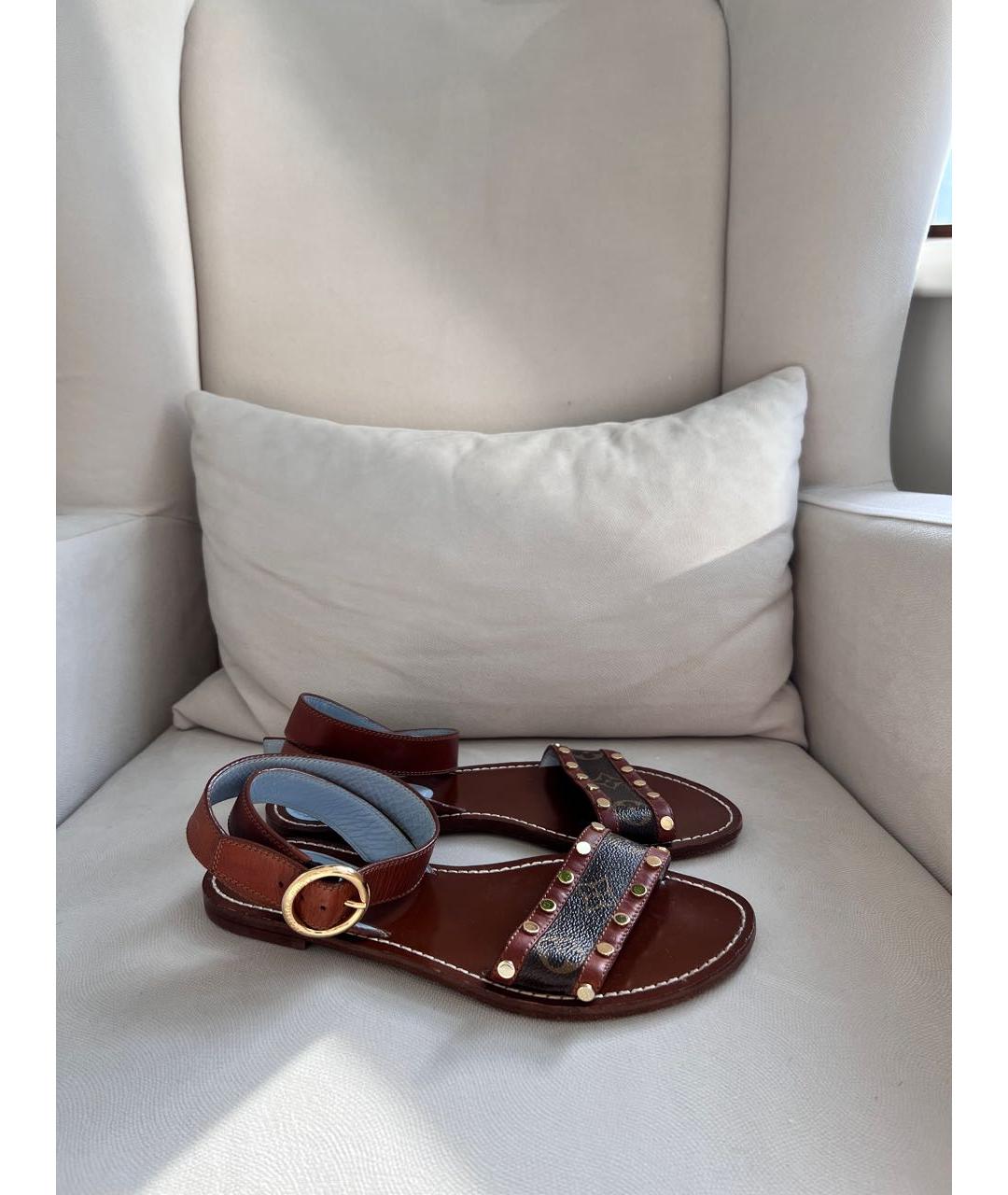 LOUIS VUITTON Коричневые кожаные босоножки, фото 2