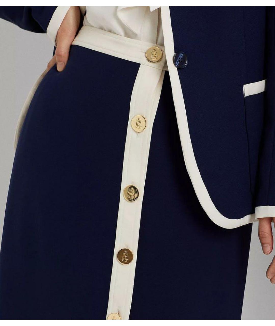 RALPH LAUREN Темно-синяя полиэстеровая юбка миди, фото 2