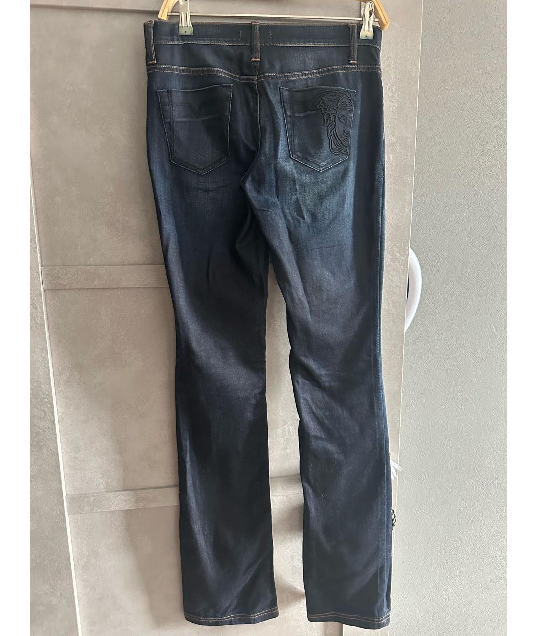 VERSACE COLLECTION Темно-синие хлопко-эластановые прямые джинсы, фото 2
