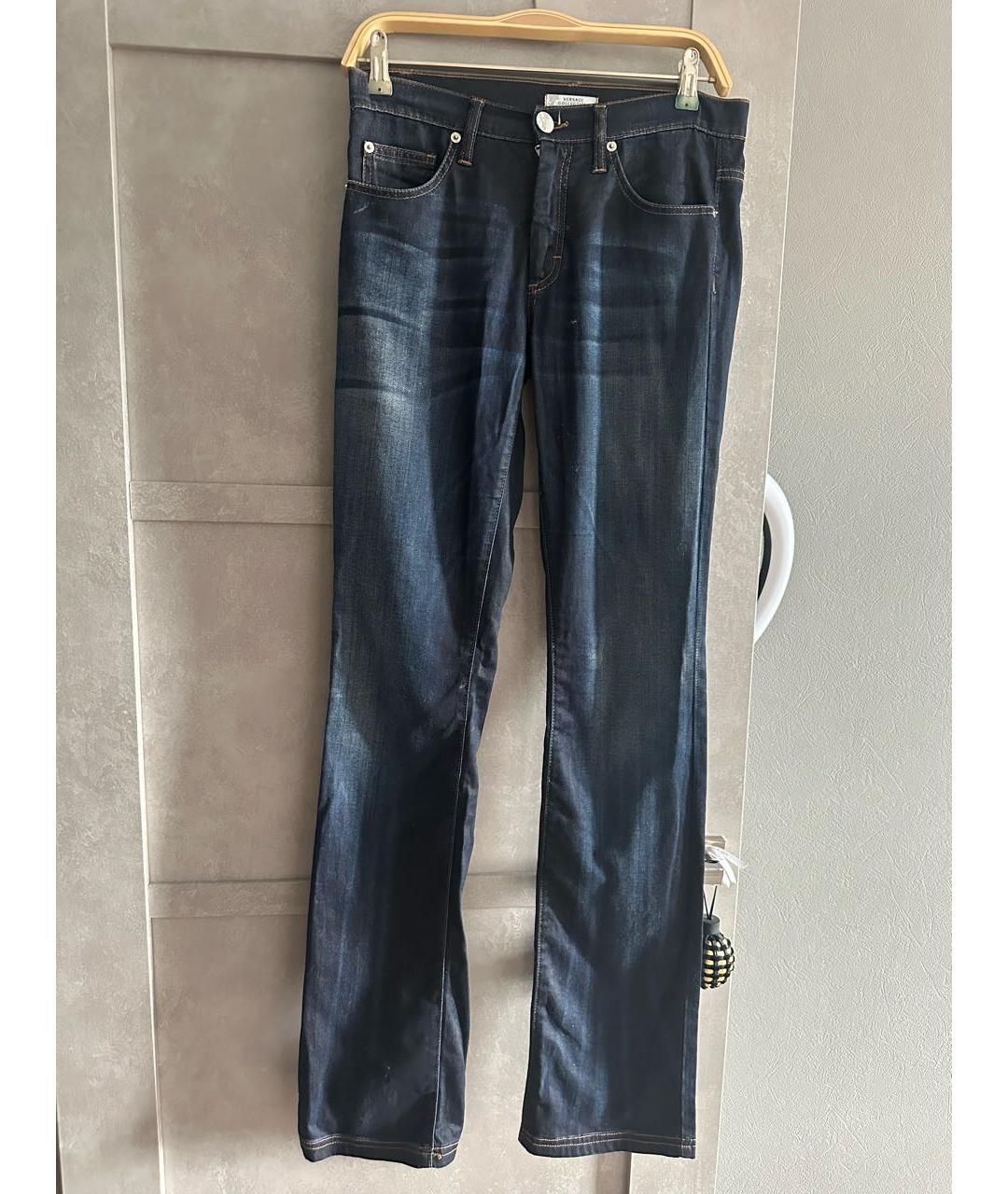 VERSACE COLLECTION Темно-синие хлопко-эластановые прямые джинсы, фото 5