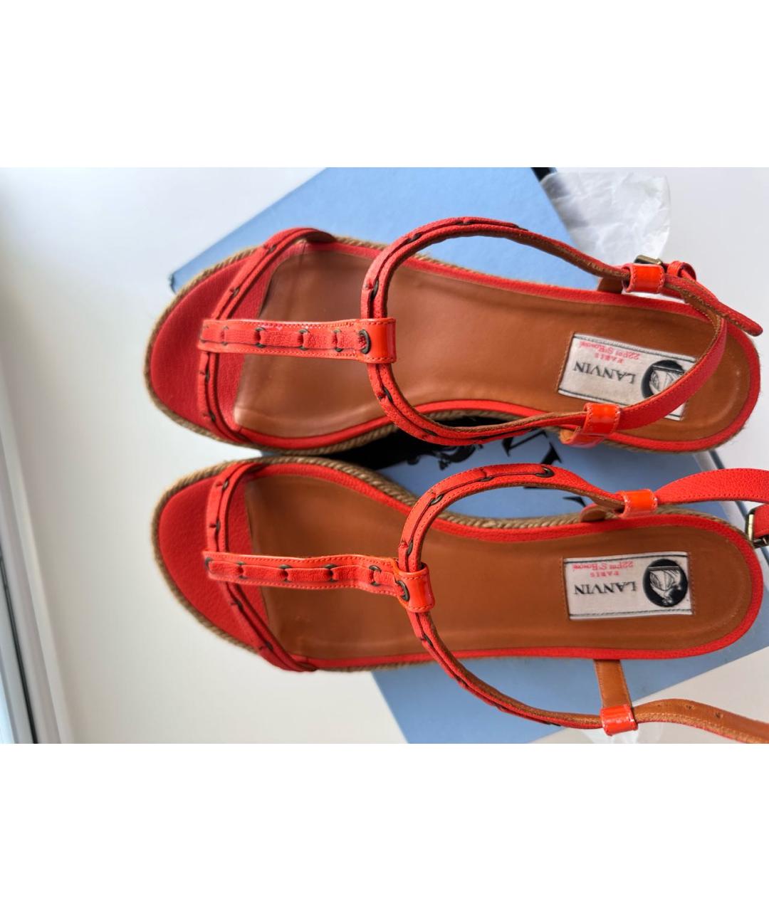 LANVIN Оранжевое кожаные сандалии, фото 3