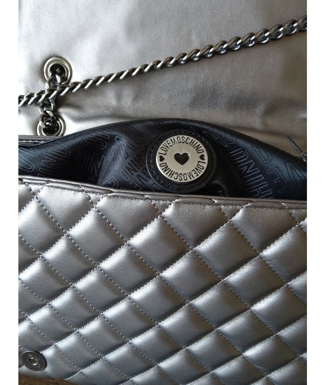 LOVE MOSCHINO Серебряная сумка через плечо из искусственной кожи, фото 6