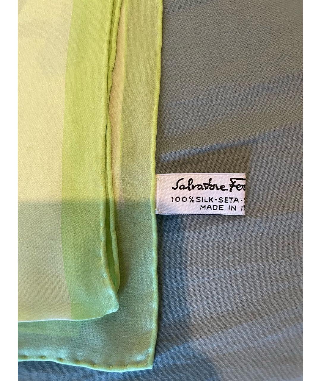 SALVATORE FERRAGAMO Салатовый шелковый шарф, фото 2