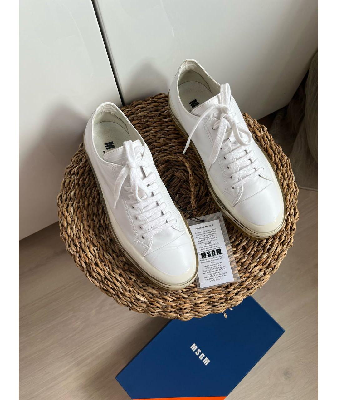 MSGM Белые кожаные низкие кроссовки / кеды, фото 2