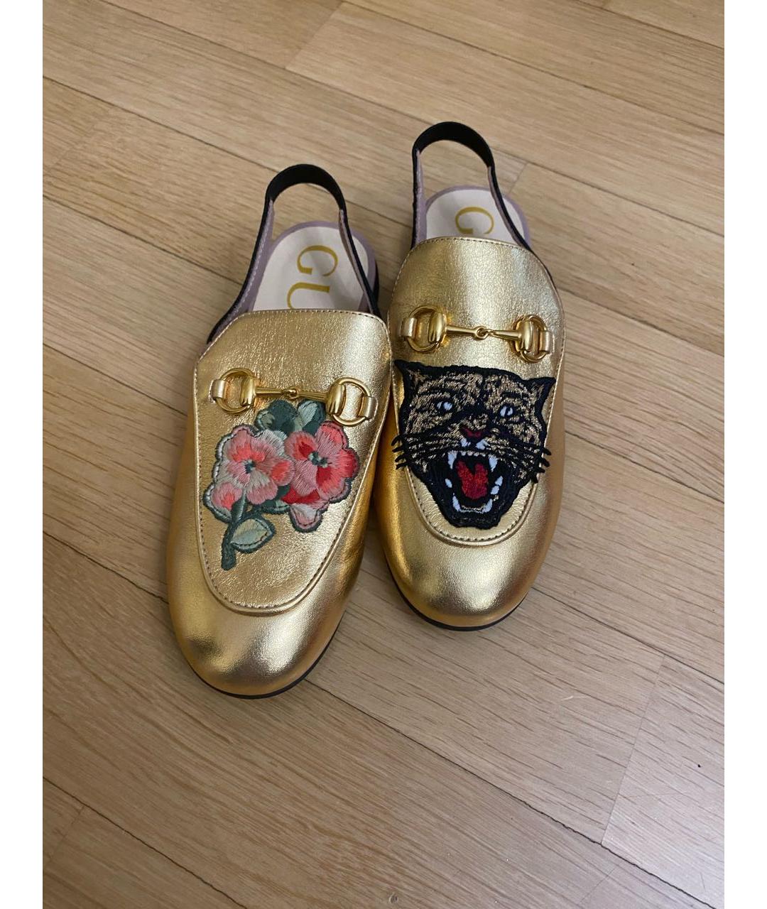 GUCCI KIDS Золотые кожаные лоферы и мокасины, фото 3