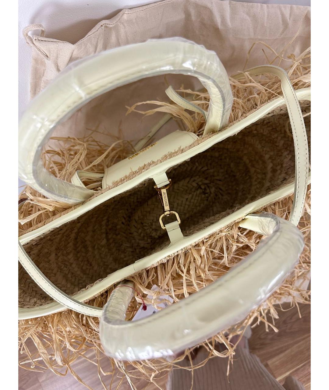 JACQUEMUS Бежевая пелетеная пляжная сумка, фото 5