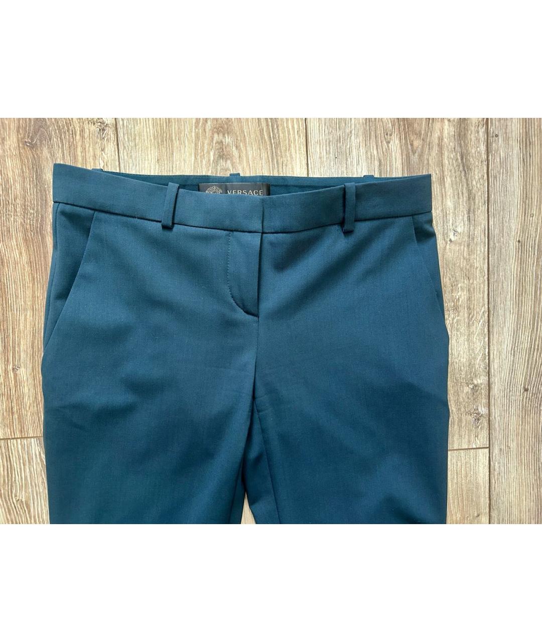 VERSACE Зеленые шерстяные брюки широкие, фото 4