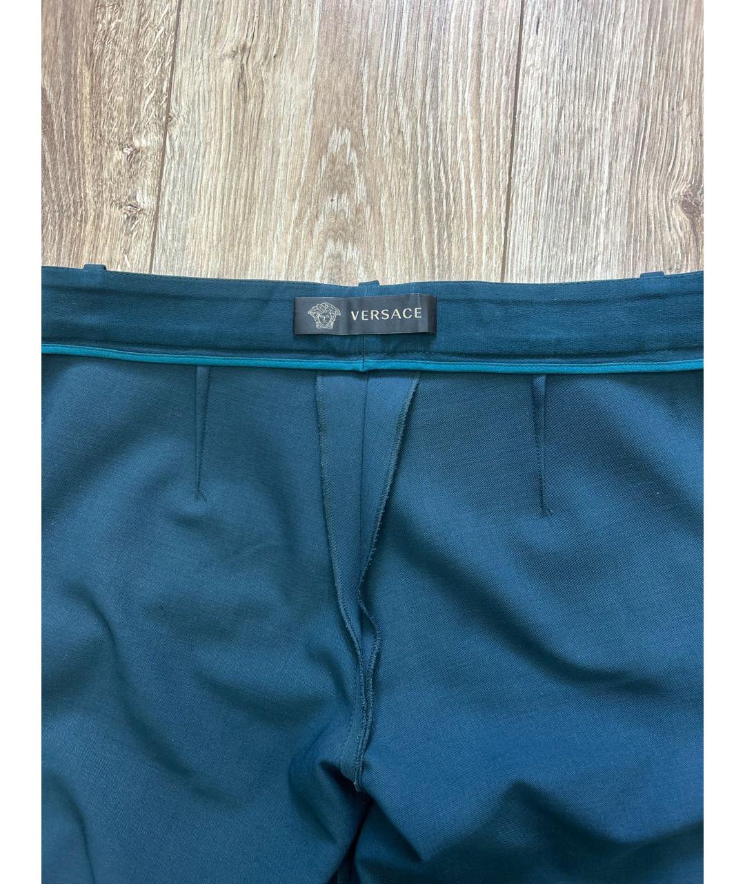 VERSACE Зеленые шерстяные брюки широкие, фото 3