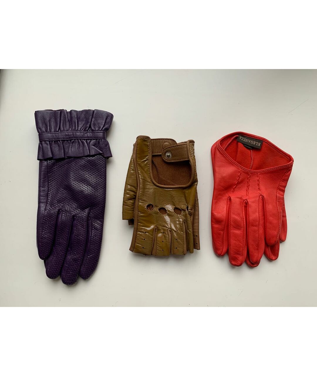 AGNELLE Горчичные кожаные перчатки, фото 3