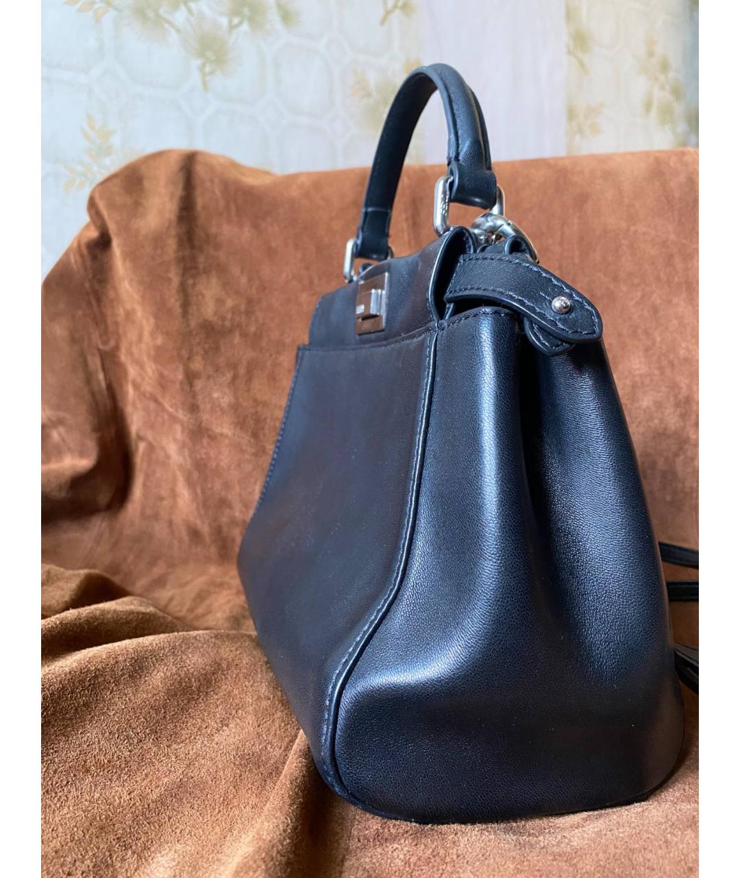 FENDI Черная кожаная сумка с короткими ручками, фото 4