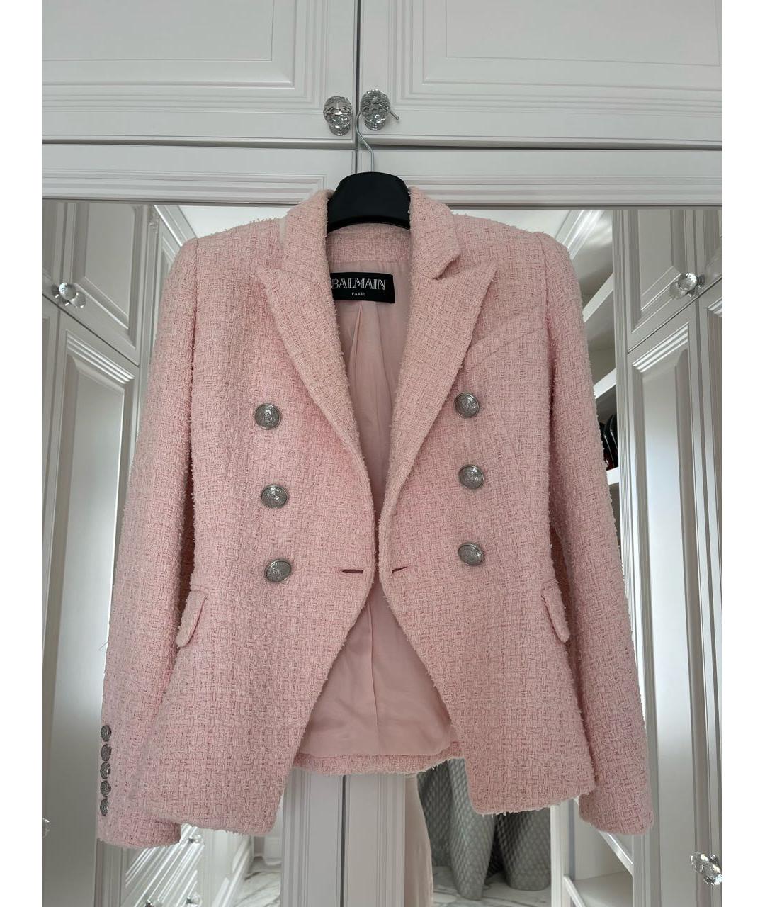 BALMAIN Розовый твидовый жакет/пиджак, фото 8