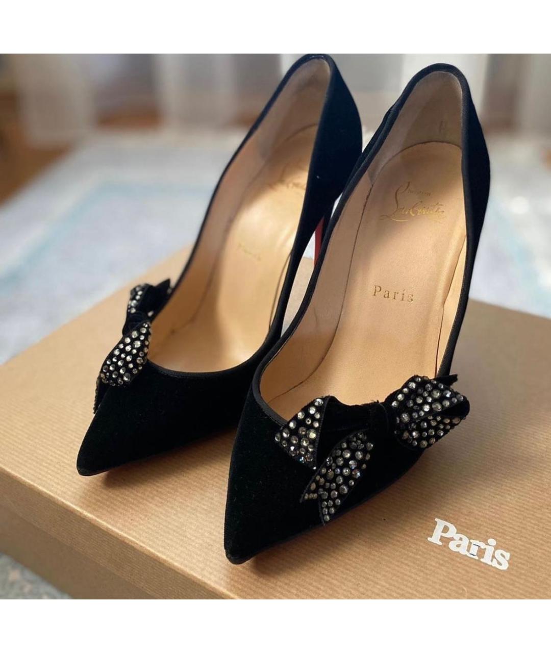 CHRISTIAN LOUBOUTIN Черные бархатные туфли, фото 3